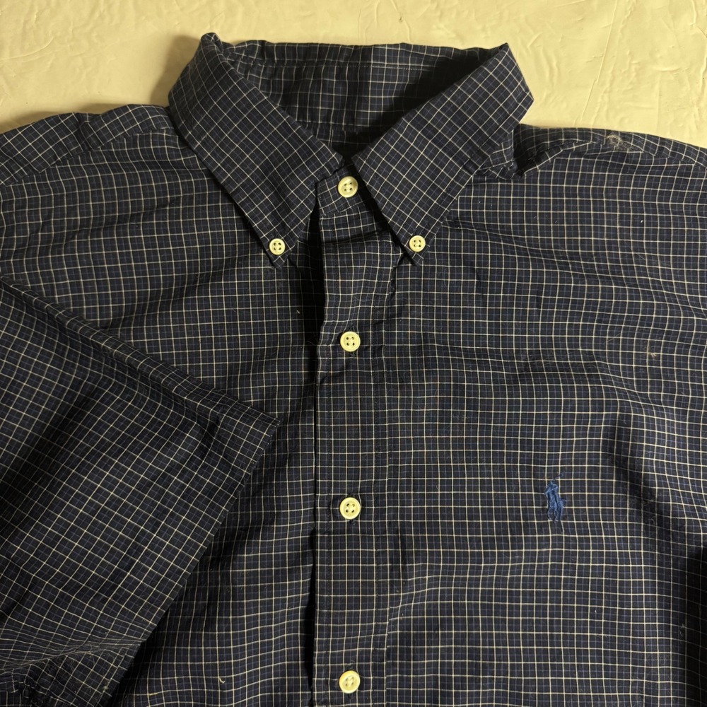 Ralph Lauren Blake Mens Large Navy Blue Grid Short Sleeve Button Down Shirt